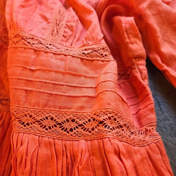 Free People Women Orange Dress 12 Whimsygoth, Boho Fall, Folk Festival Look - Picture 7 of 16